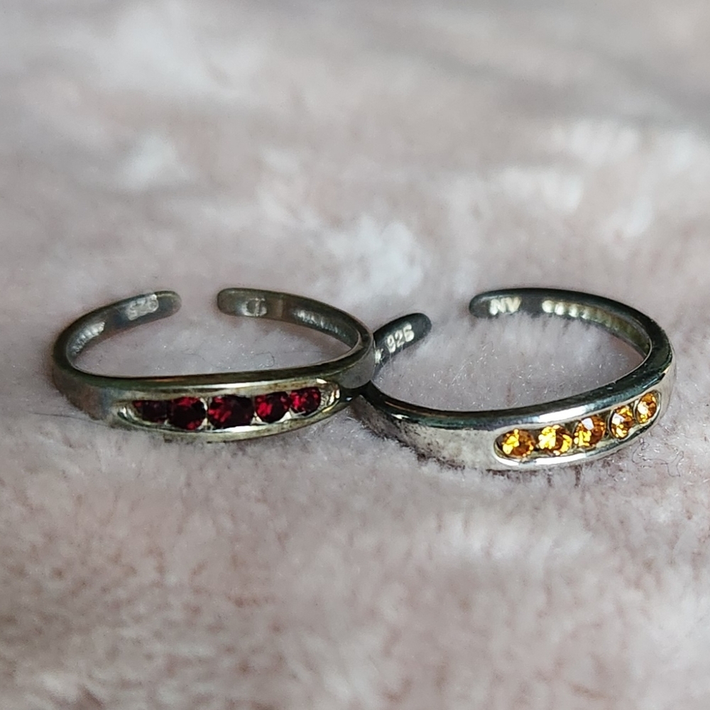 2- Sterling Silver Gemstone Toe Rings - image 1